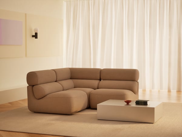 Smooth - Canapé d'angle fixe 4 places velours côtelé beige