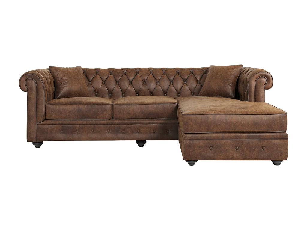 Toledo canapé d'angle réversible 4 places chesterfield microfibre vieillie marron - Vue supplémentaire 2