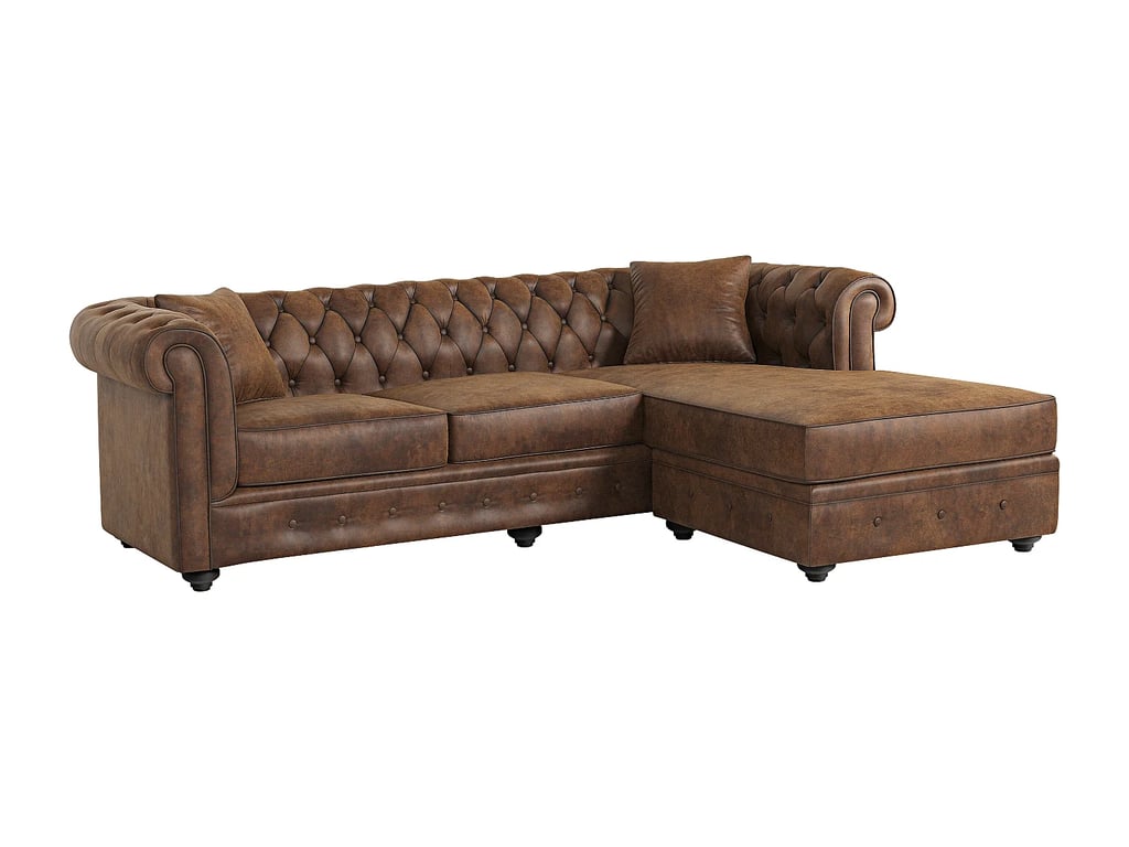 Toledo canapé d'angle réversible 4 places chesterfield microfibre vieillie marron - Vue supplémentaire 3