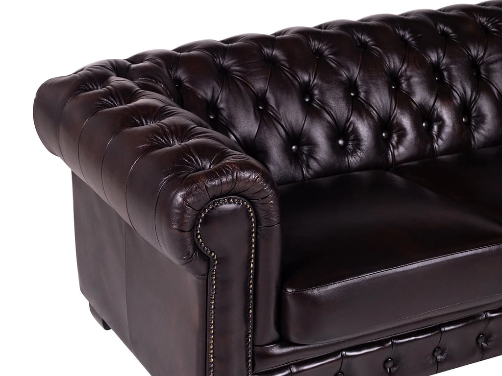 Brenton canapé chesterfield 4 places cuir de buffle marron - Vue supplémentaire 3