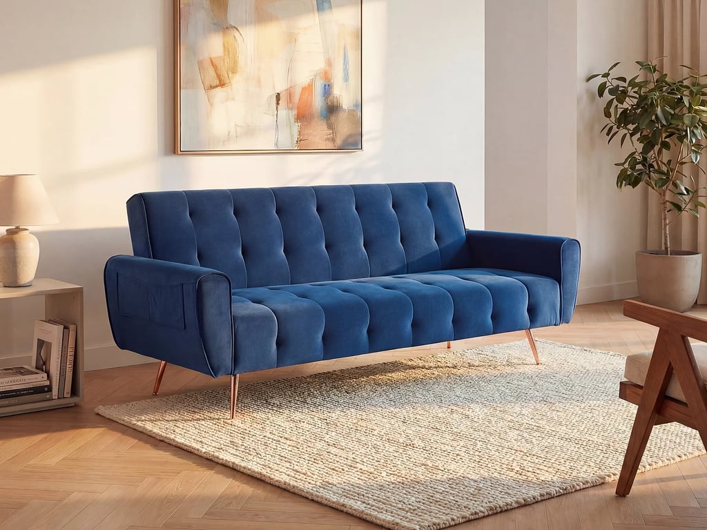Produit similaire: Polani canapé convertible 3 places clic-clac velours bleu roi