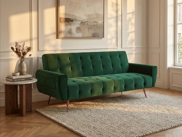 Polani canapé convertible 3 places clic-clac velours vert sapin