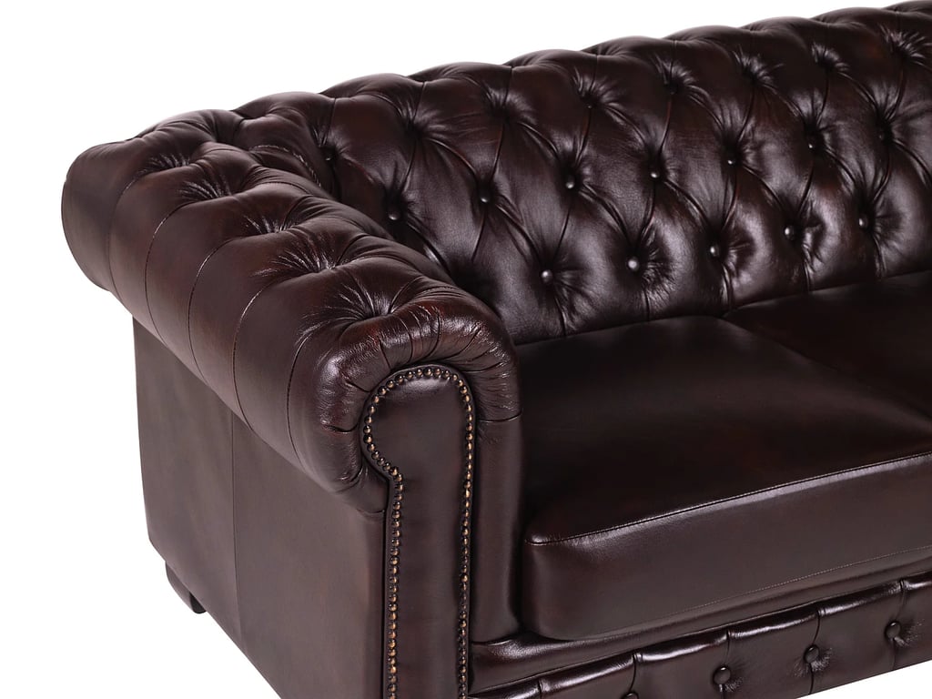 Brenton canapé chesterfield 4 places cuir de buffle rouge - Vue supplémentaire 3