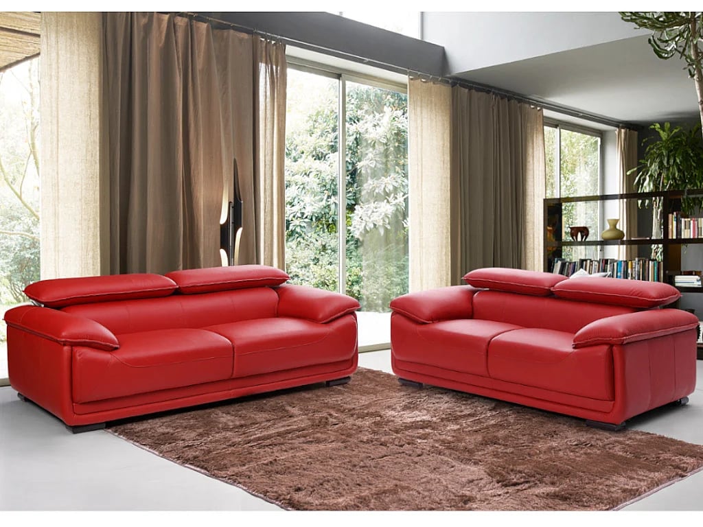 Macelo canapé 2 places cuir rouge - Vue supplémentaire 2