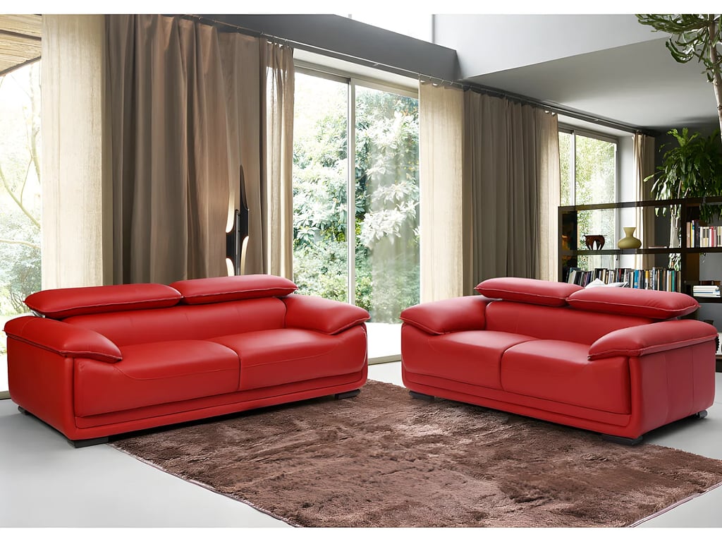 Macelo canapé 3 places cuir rouge - Vue supplémentaire 1