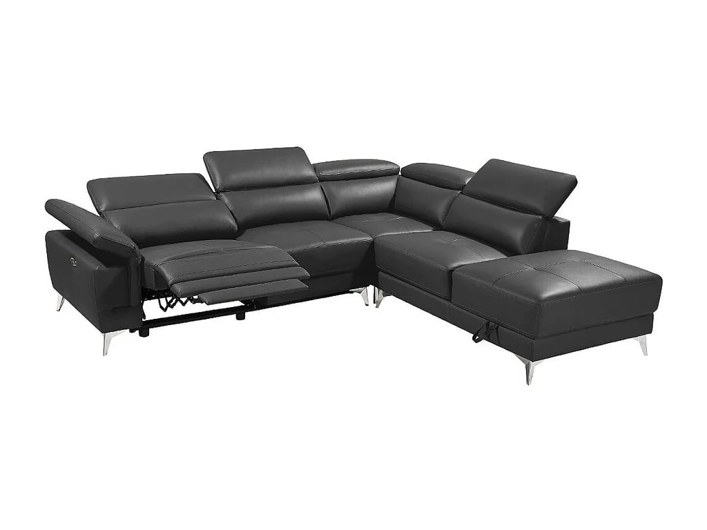Pascaline canapé d'angle droit 5 places cuir gris relax électrique - Vue supplémentaire 3