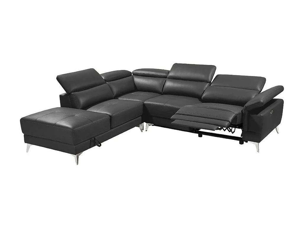 Pascaline canapé d'angle gauche 5 places cuir gris relax électrique - Vue supplémentaire 3