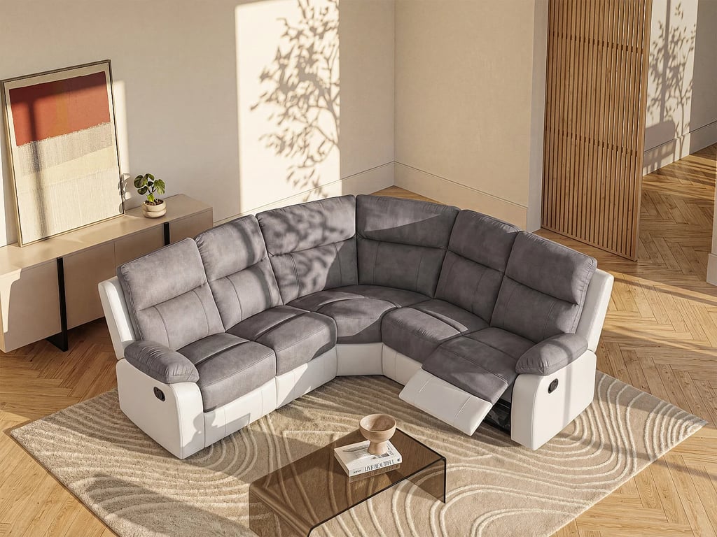 Produit similaire: Tolzano canapé d'angle fixe 5 places blanc microfibre simili gris relax