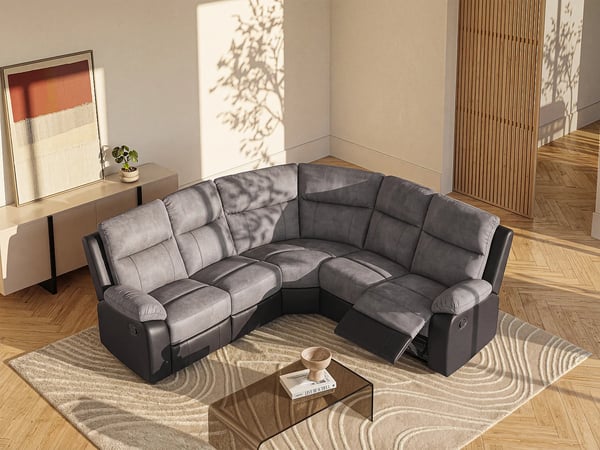 Tolzano canapé d'angle réversible 5 places microfibre gris et noir relax