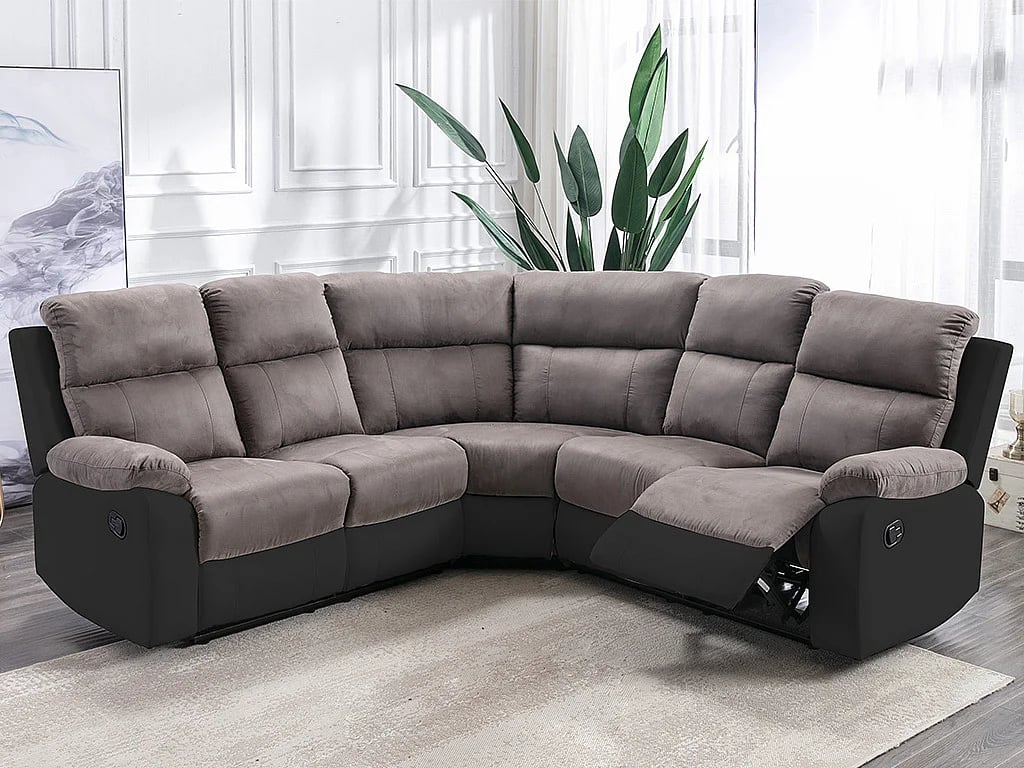Tolzano canapé d'angle réversible 5 places microfibre gris et noir relax - Vue supplémentaire 1