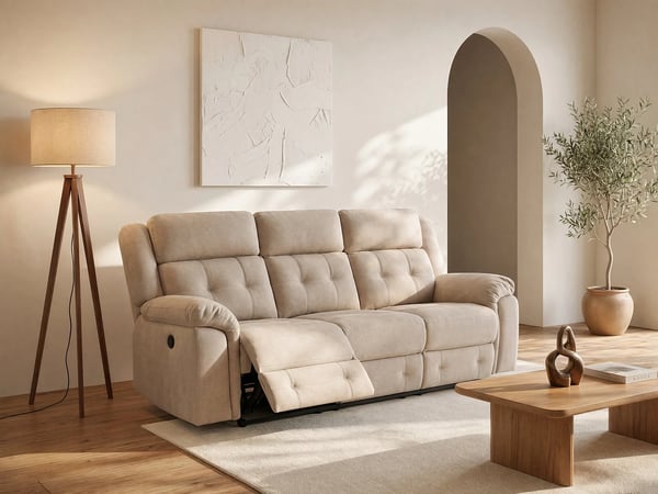 Ortiano canapé 3 places microfibre beige relax électrique