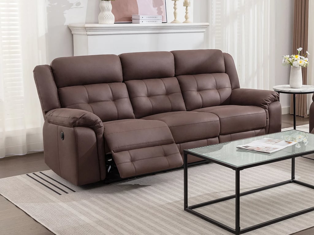 Ortiano canapé 3 places microfibre aspect cuir vieilli relax électrique - Vue supplémentaire 2