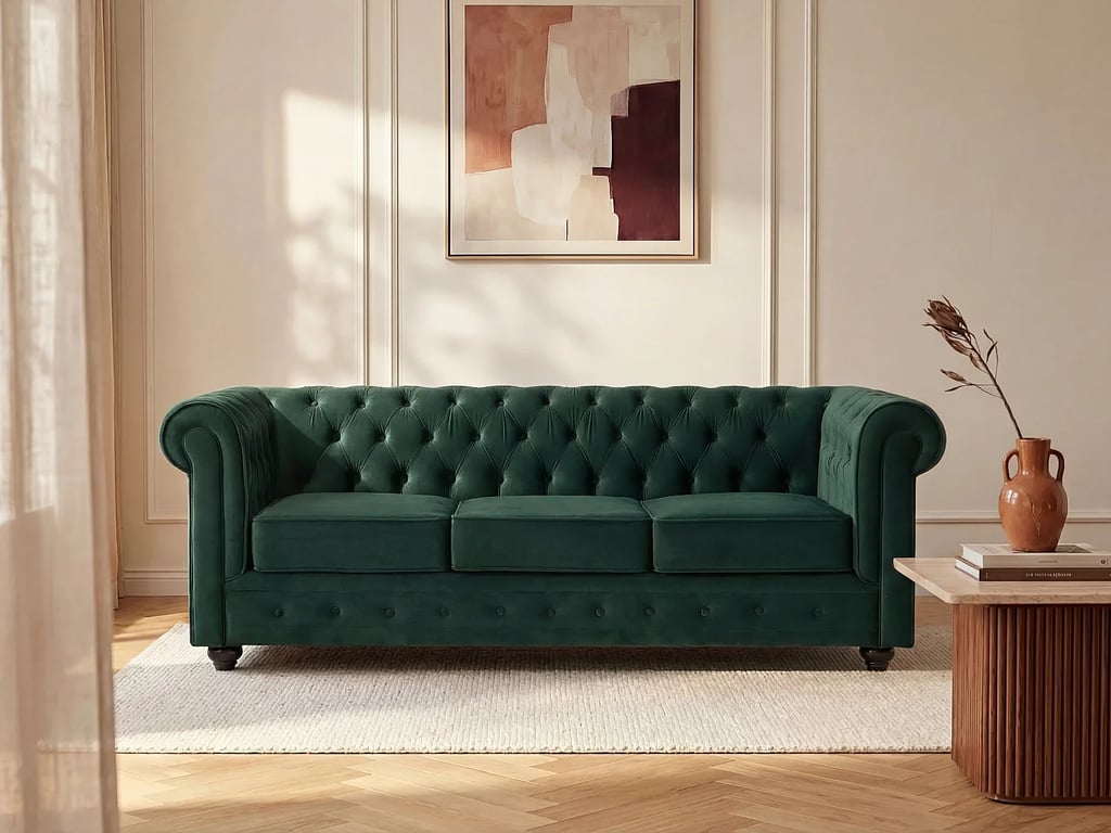 Produit similaire: Chesterfield canapé 3 places velours vert