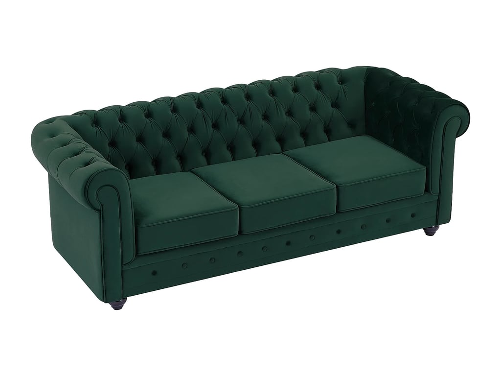 Chesterfield canapé 3 places velours vert - Vue supplémentaire 2