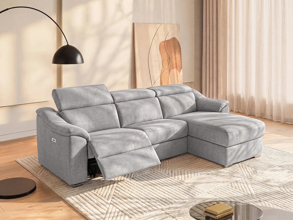 Produit similaire: Pedrera canapé d'angle droit 5 places tissu gris clair relax électrique