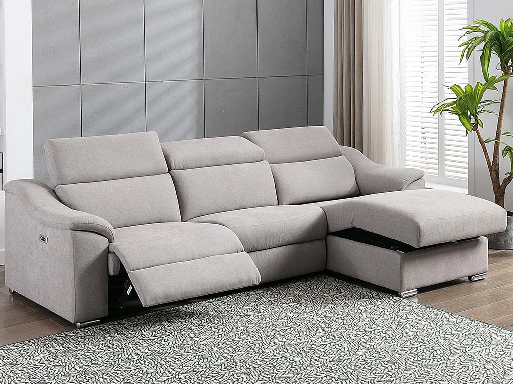 Pedrera canapé d'angle droit 5 places tissu gris clair relax électrique - Vue supplémentaire 3