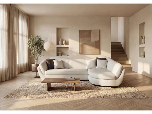 Caipi canapé d'angle droit 5 places cuir de buffle beige
