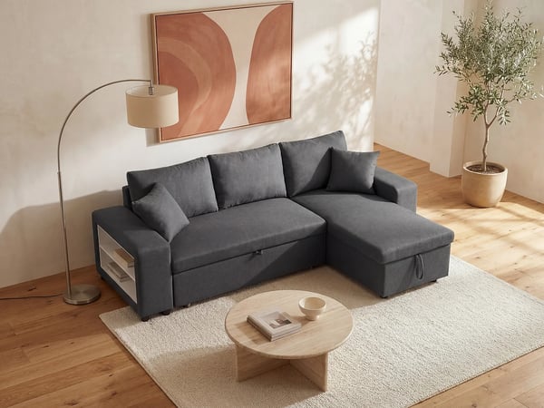 Selim canapé d'angle convertible réversible 4 places tissu gris