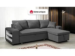 Selim canapé d'angle convertible réversible 4 places tissu gris - Vue supplémentaire 1