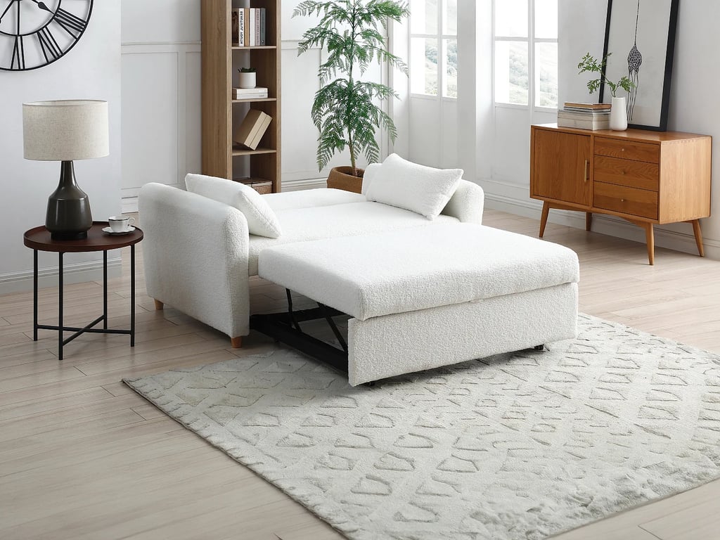 Ayla canapé convertible 2 places tissu bouclette blanc - Vue supplémentaire 1