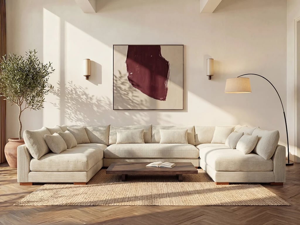 Produit similaire: Sperone canapé panoramique XXL 9 places velours côtelé beige
