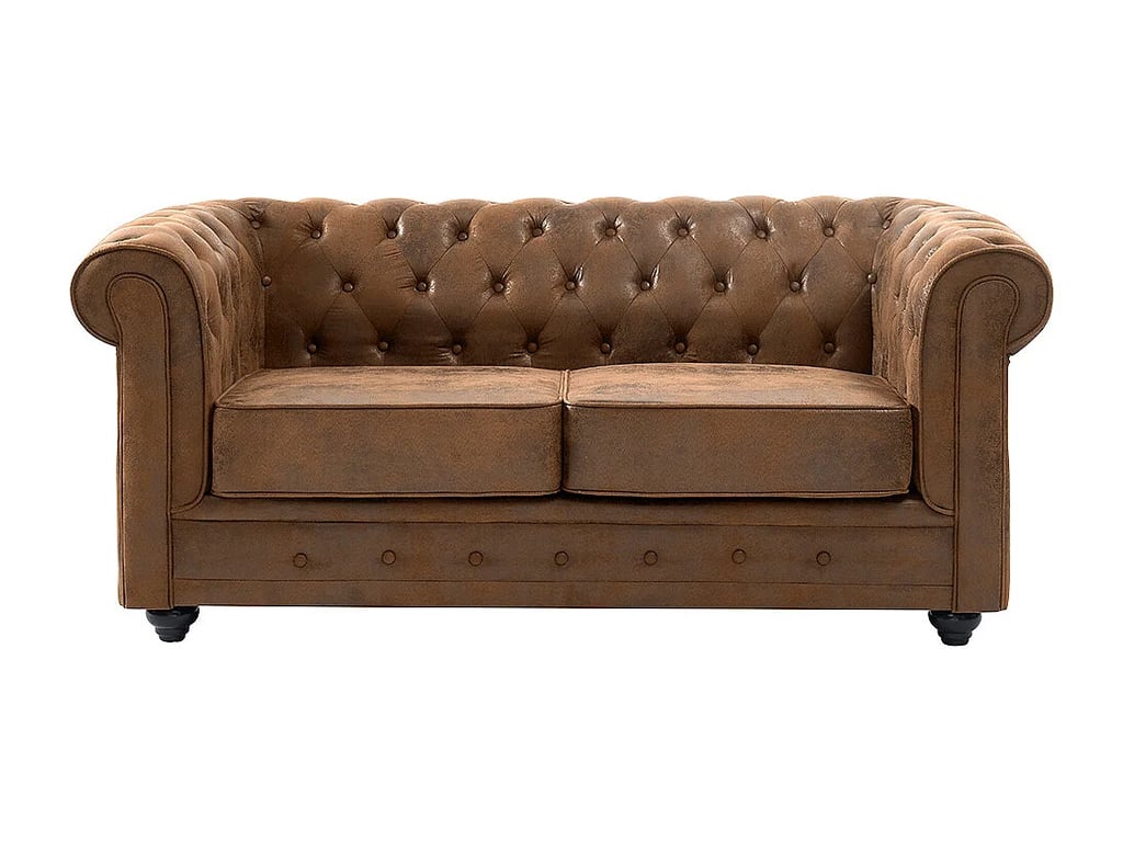 Chesterfield canapé 2 places microfibre cuir vieilli marron - Vue supplémentaire 2