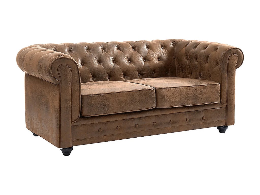 Chesterfield canapé 2 places microfibre cuir vieilli marron - Vue supplémentaire 3