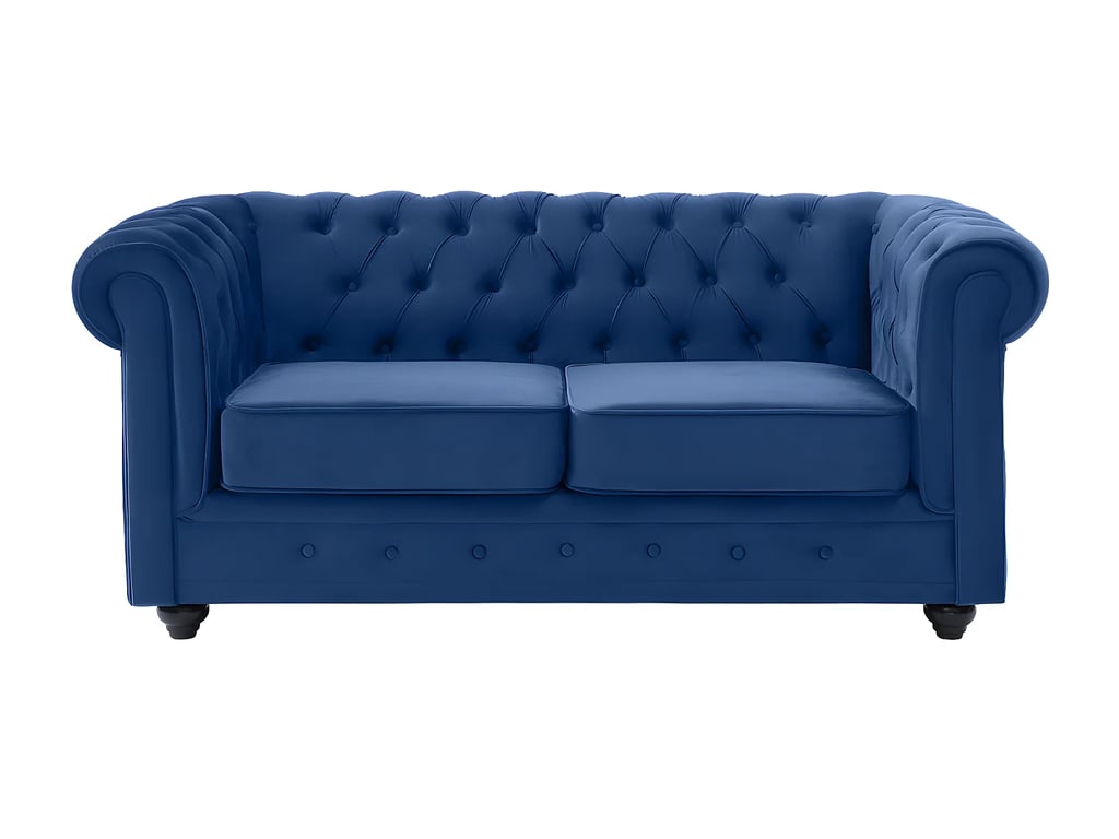 Chesterfield canapé 2 places velours bleu roi - Vue supplémentaire 1