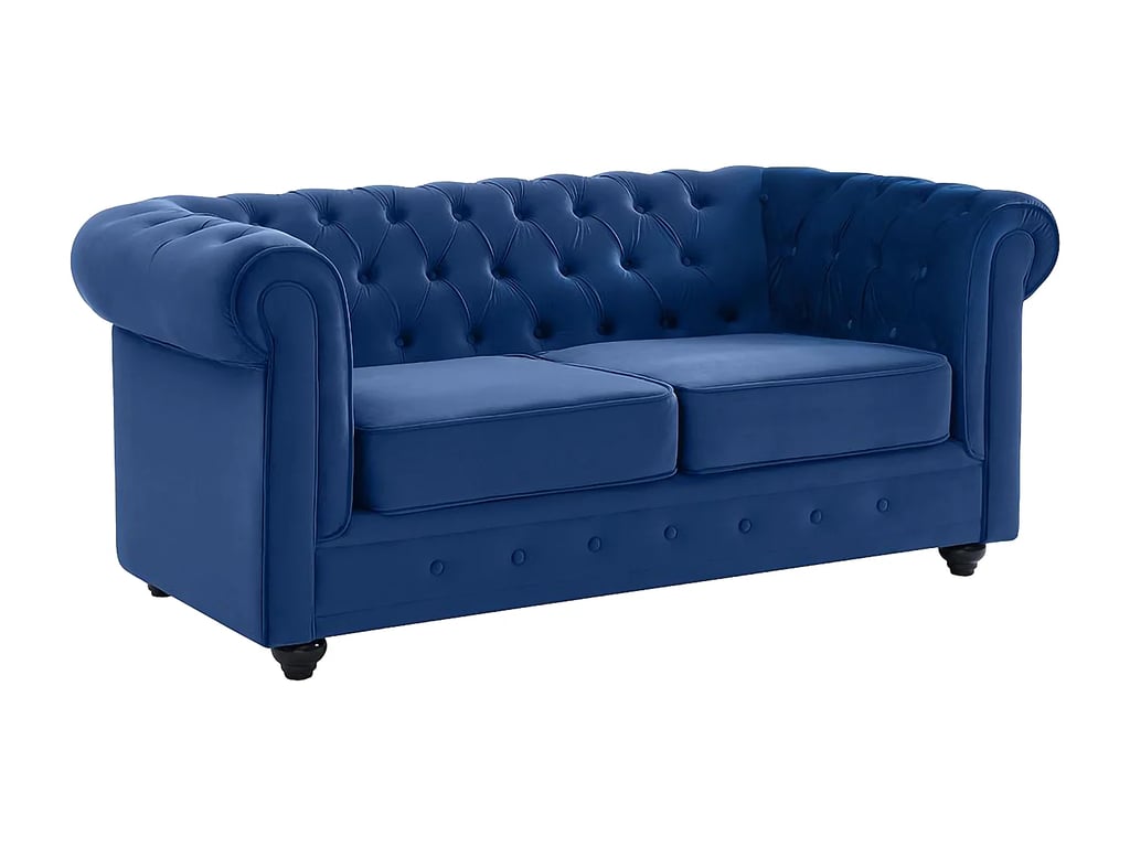 Chesterfield canapé 2 places velours bleu roi - Vue supplémentaire 2