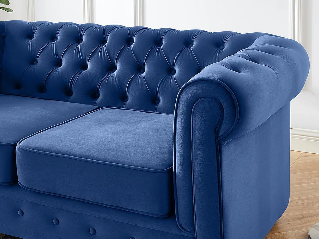 Chesterfield canapé 2 places velours bleu roi - Vue supplémentaire 3