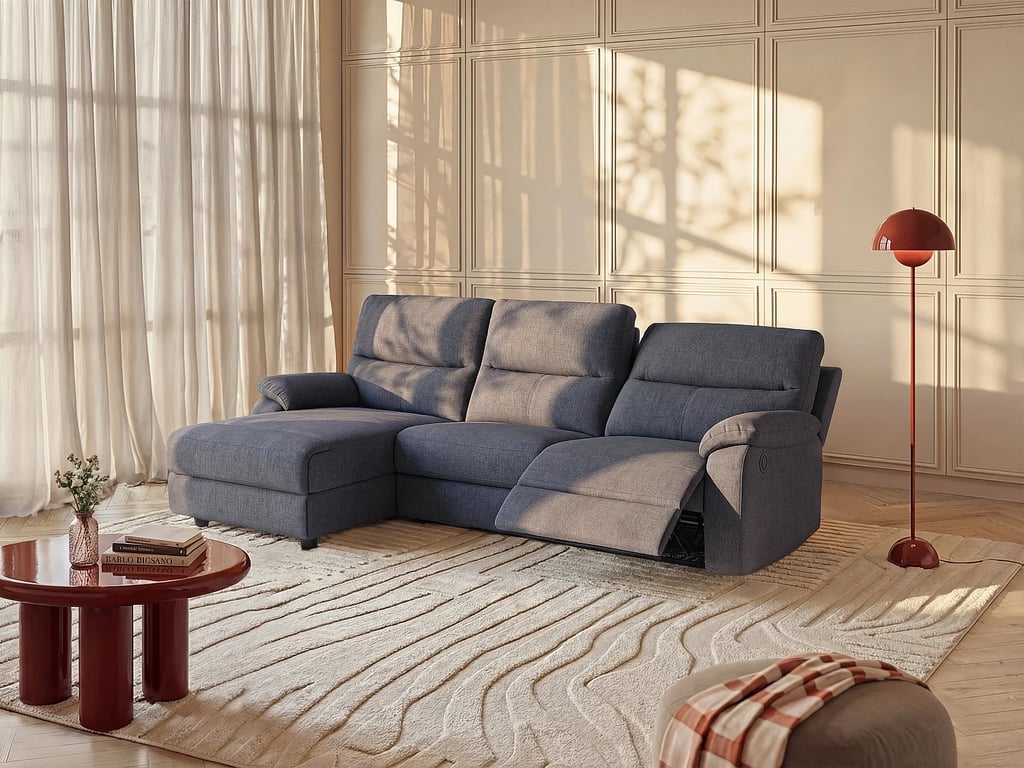 Produit similaire: Lunano canapé d'angle gauche 4 places tissu gris relax électrique