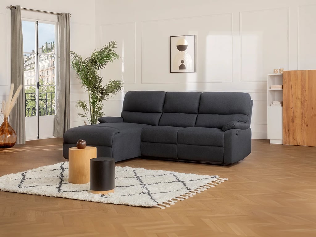 Lunano canapé d'angle gauche 4 places tissu gris relax électrique - Vue supplémentaire 2