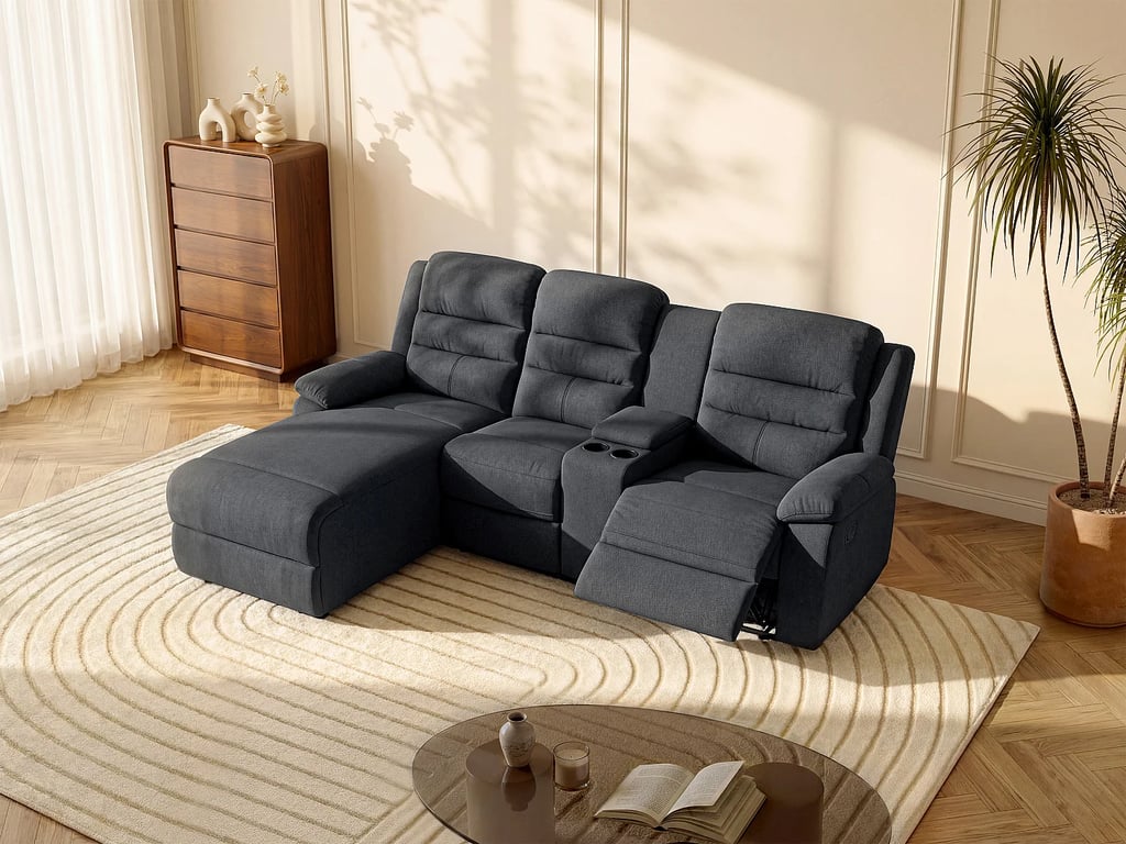 Canapé d'angle gauche relax en tissu anthracite MACEDONIA