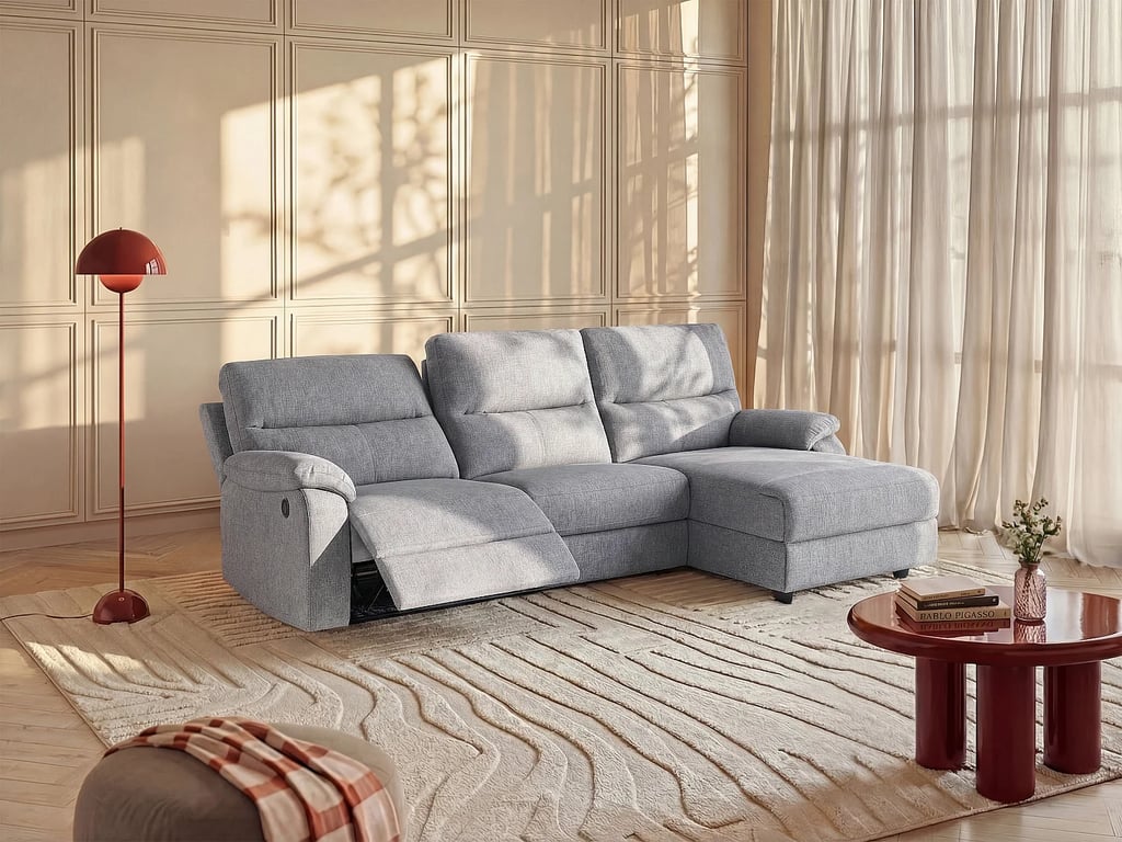 Produit similaire: Lunano canapé d'angle droit 4 places tissu gris clair relax électrique