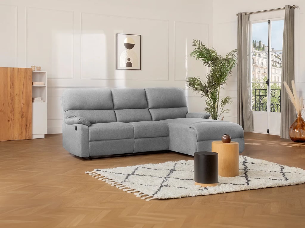 Lunano canapé d'angle droit 4 places tissu gris clair relax électrique - Vue supplémentaire 2