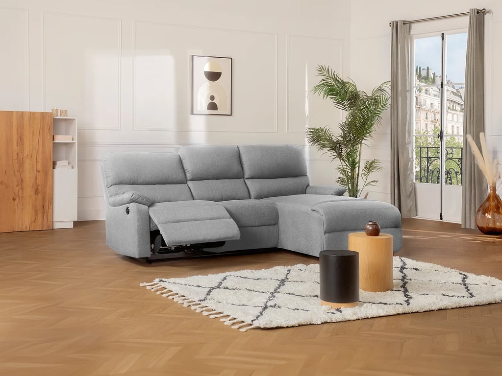 Lunano canapé d'angle droit 4 places tissu gris clair relax électrique - Vue supplémentaire 3