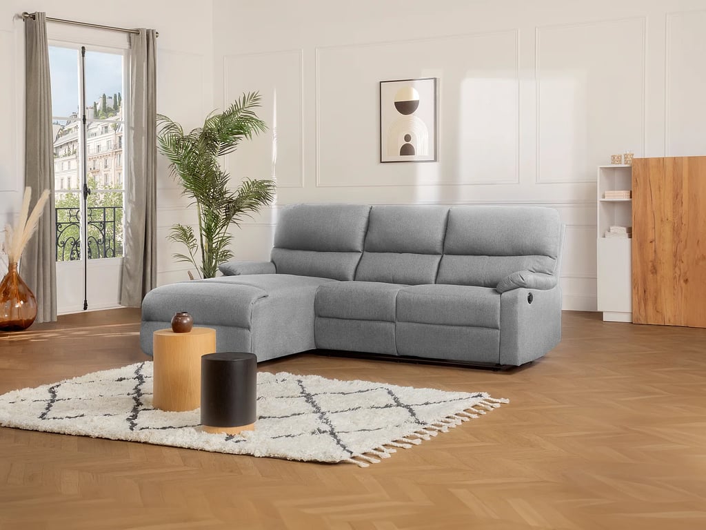 Lunano canapé d'angle gauche 4 places tissu gris clair relax électrique - Vue supplémentaire 2