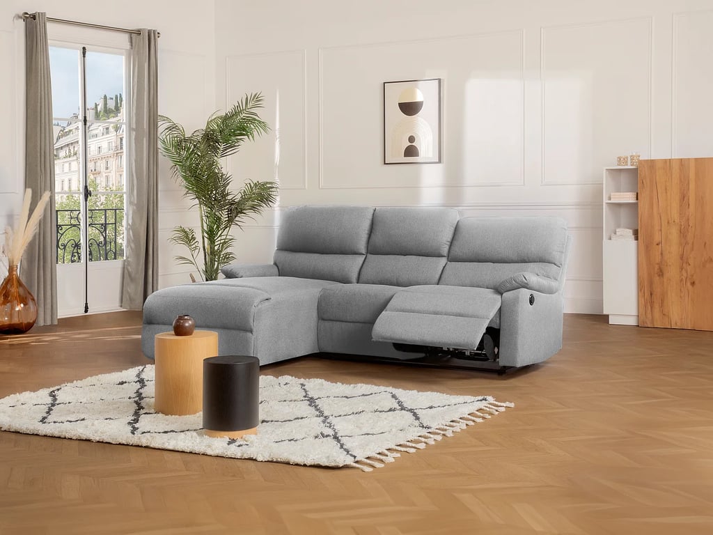 Lunano canapé d'angle gauche 4 places tissu gris clair relax électrique - Vue supplémentaire 3