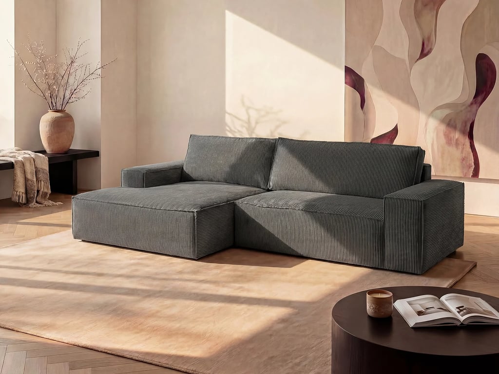 Produit similaire: Amelia canapé d'angle convertible gauche 4 places velours côtelé gris