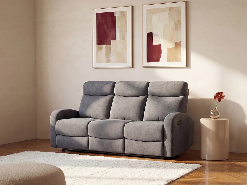 Canapé 3 places relax en tissu gris EVELYN