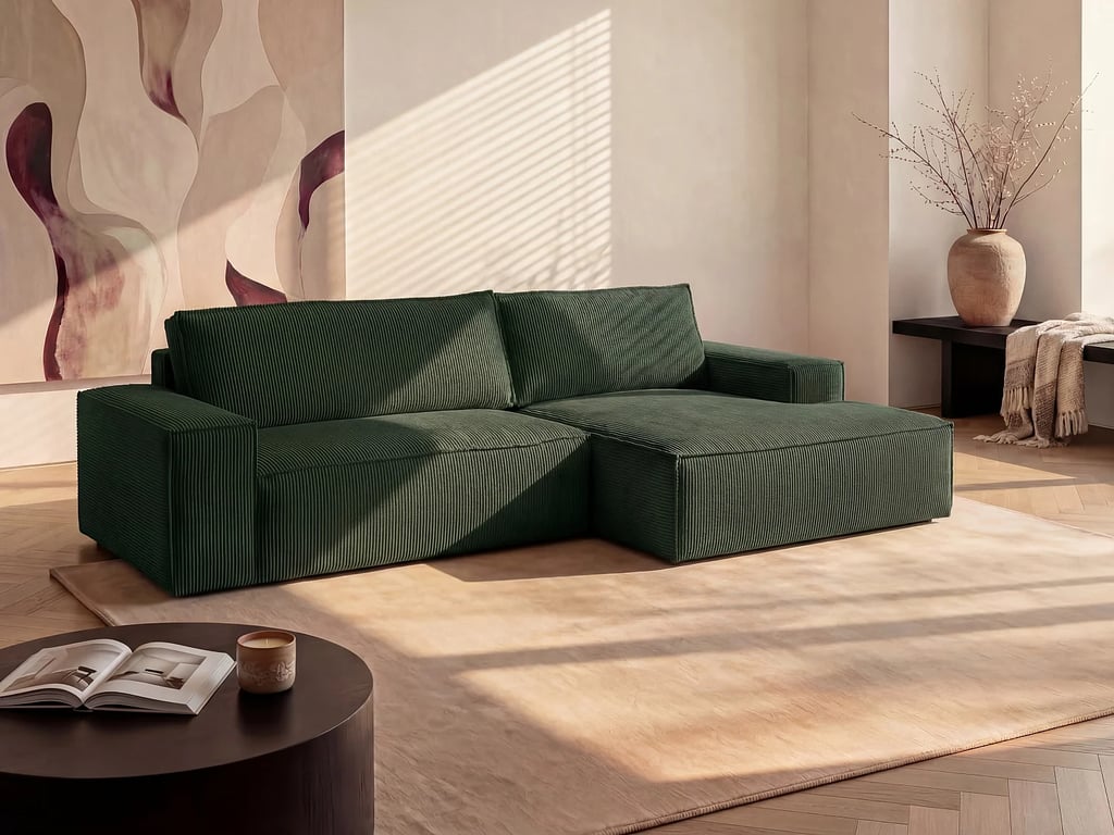 Produit similaire: Amelia canapé d'angle convertible droit 4 places velours côtelé vert