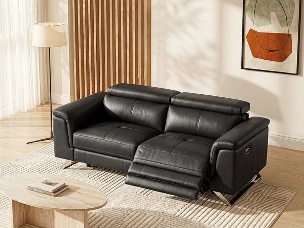 Breyt canapé 3 places cuir noir relax électrique