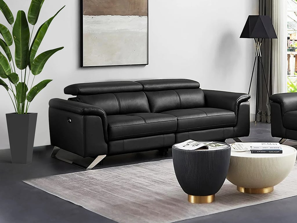 Breyt canapé 3 places cuir noir relax électrique - Vue supplémentaire 2