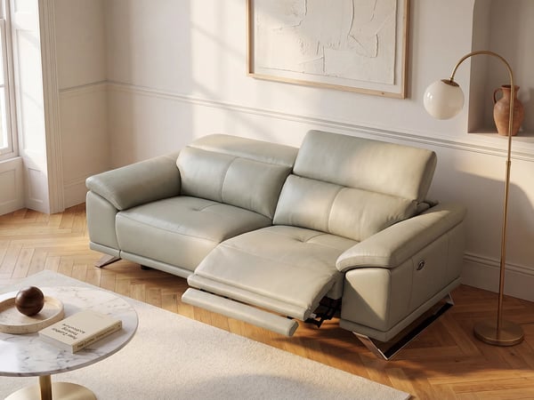 Azidee canapé 3 places cuir gris relax électrique