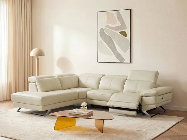 Puno II canapé d'angle gauche 6 places cuir de vachette beige relax électrique