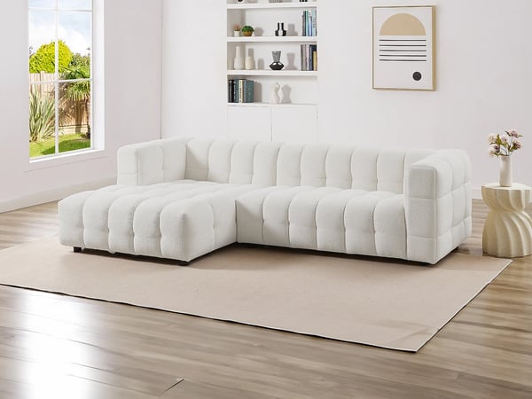 Lerici canapé d'angle gauche 4 places tissu bouclette blanc