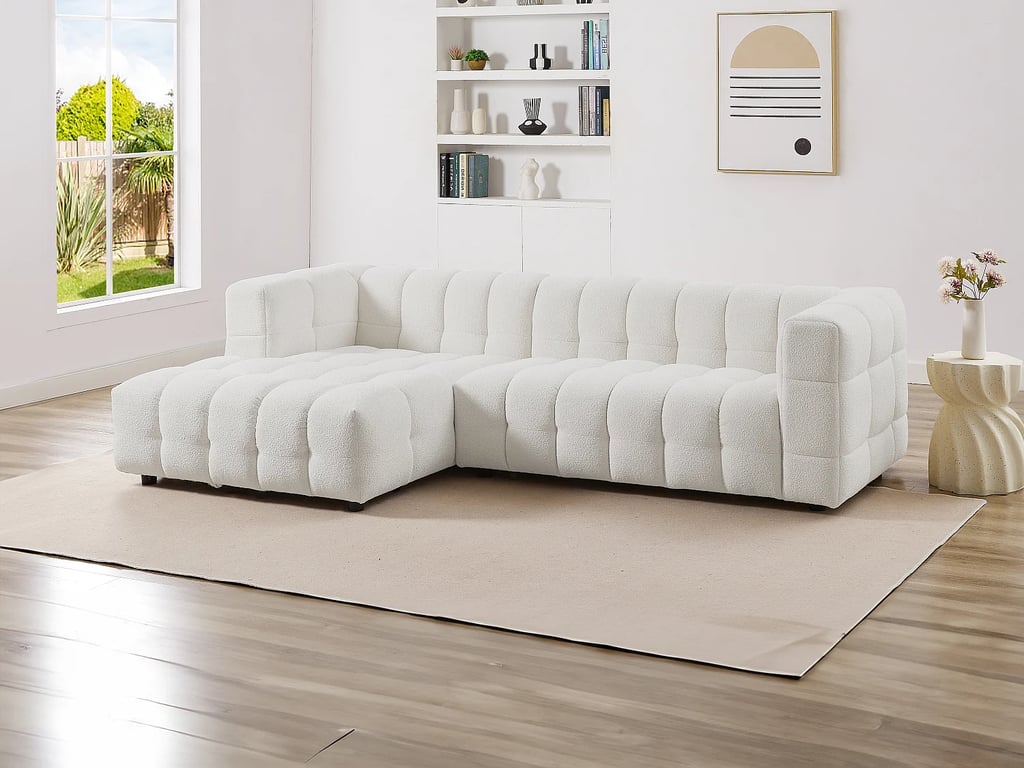 Canapé d'angle gauche en tissu bouclette blanc ivoire LERICI