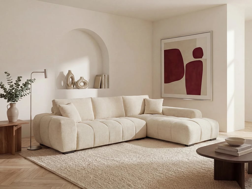 Produit similaire: Berenia canapé d'angle droit 5 places tissu texturé beige