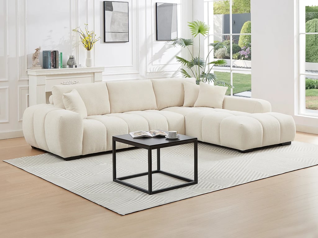 Berenia canapé d'angle droit 5 places tissu texturé beige - Vue supplémentaire 2