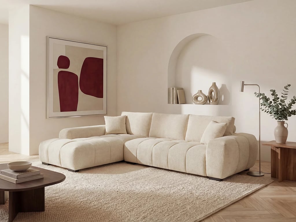 Produit similaire: Berenia canapé d'angle gauche 5 places tissu texturé beige